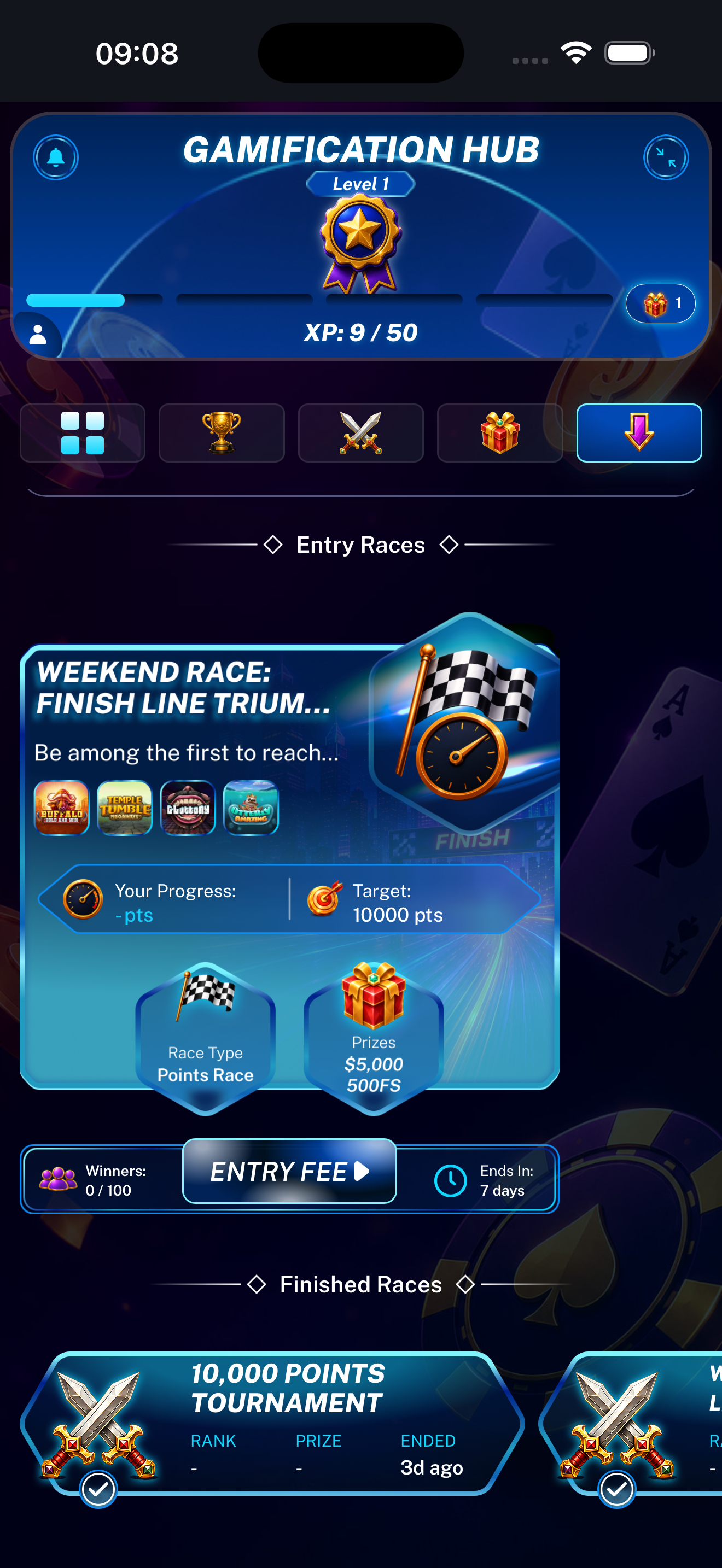 Additional Races landing page displayed on a mobile phone